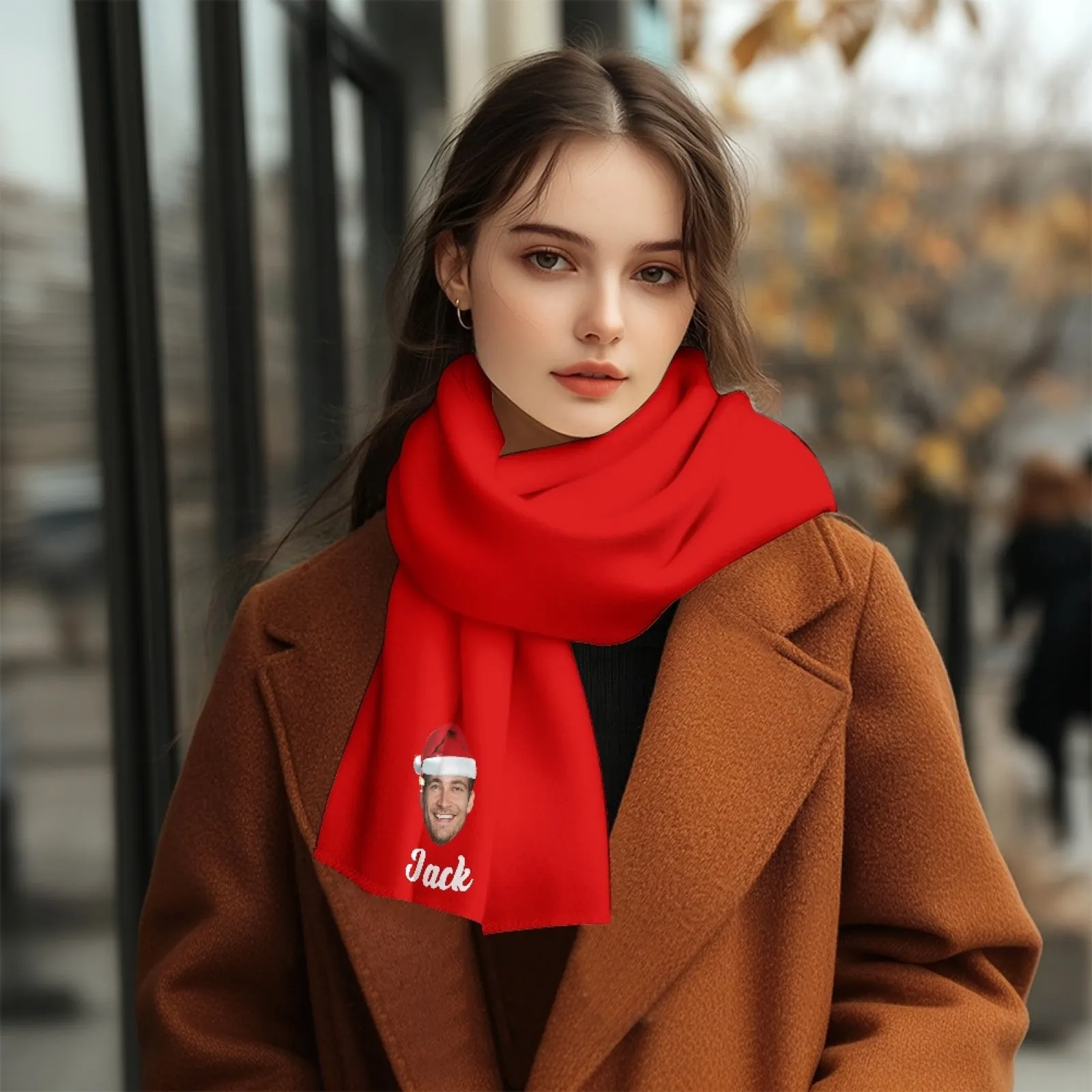 2 Piece Warm Gift Custom Face&Text Christmas Fluffy Scarf and Santa Hat Soft&High Elasticity Winter Gift