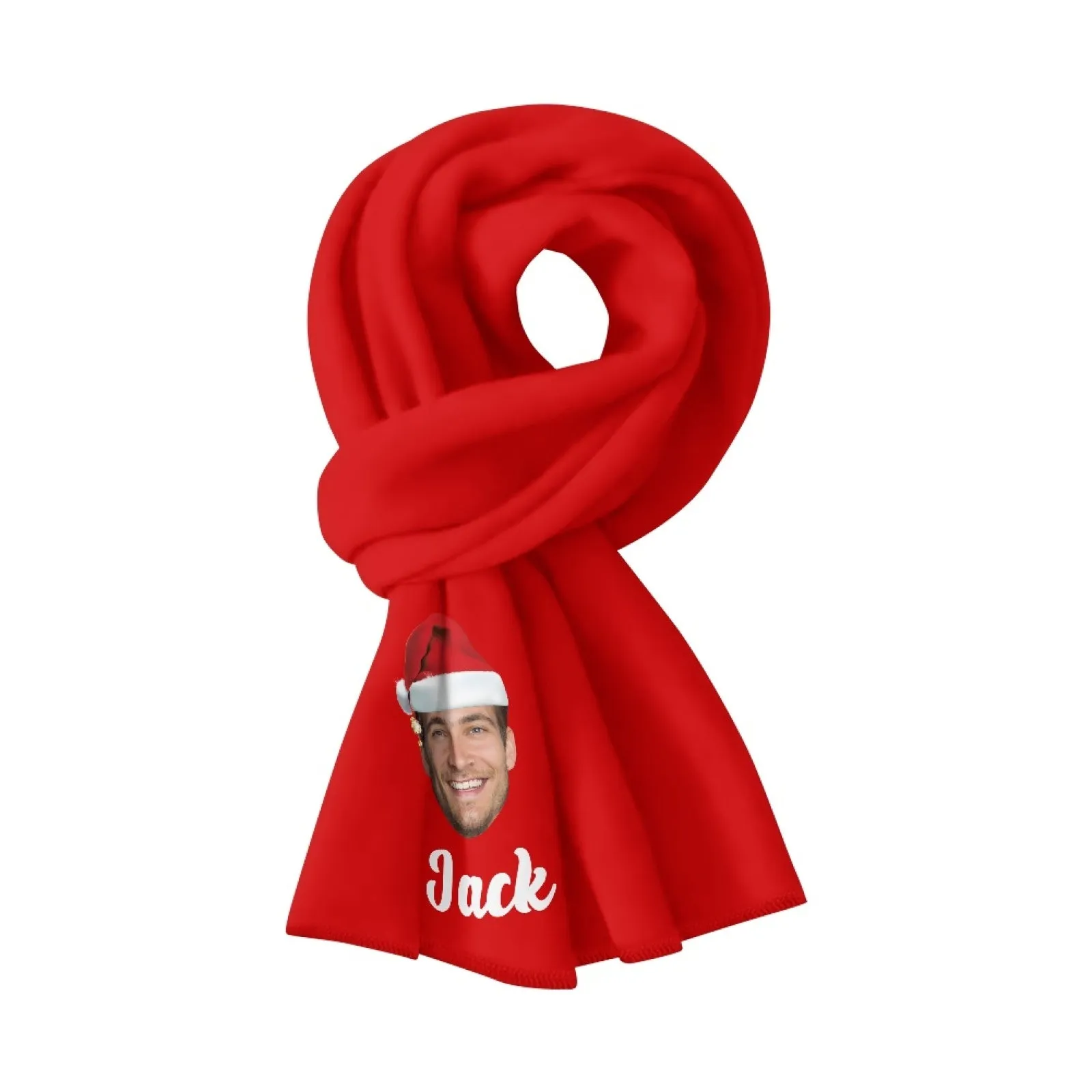 2 Piece Warm Gift Custom Face&Text Christmas Fluffy Scarf and Santa Hat Soft&High Elasticity Winter Gift