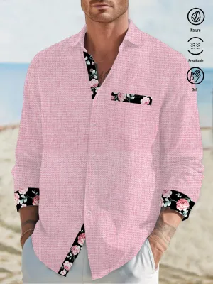 Alohadaddy Floral Print Men's Button Pocket Long Sleeve Shirt