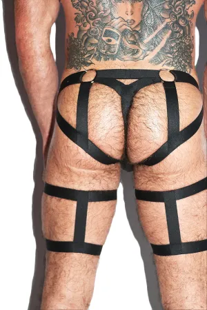 Baseball Cutout Harness Jock Shorts- Black
