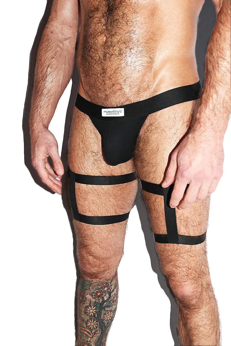Baseball Cutout Harness Jock Shorts- Black