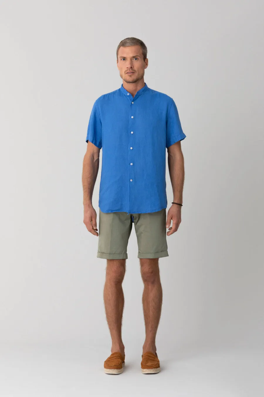 basic linen shirt mao collar blue intense