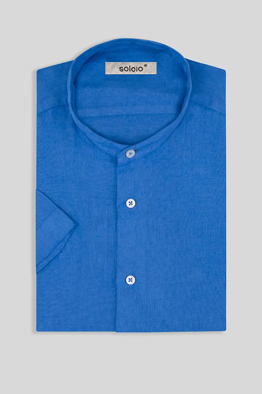 basic linen shirt mao collar blue intense