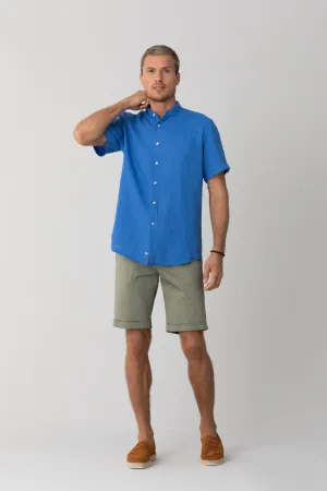basic linen shirt mao collar blue intense
