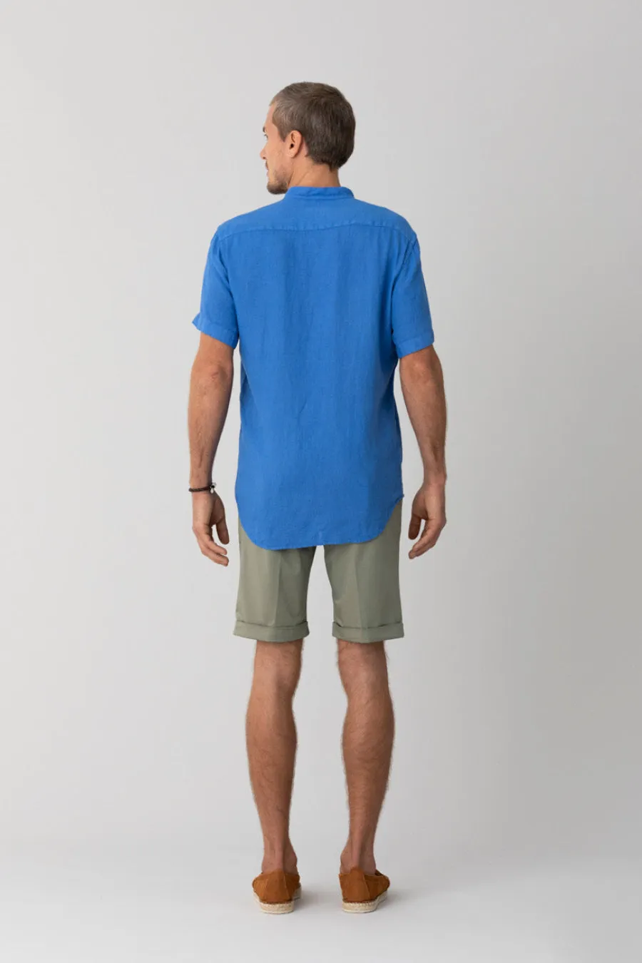 basic linen shirt mao collar blue intense