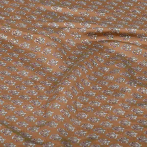 Brown Flower Motifs Printed Modal Silk Cotton Fabric