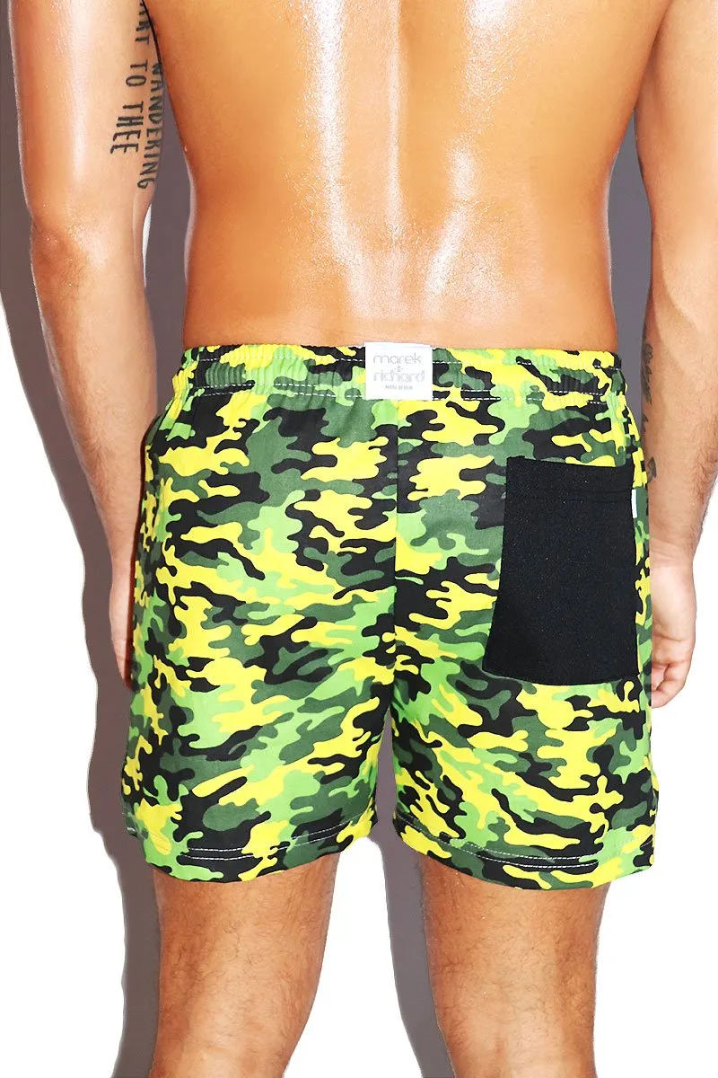 Camo Athletic Shorts-Yellow
