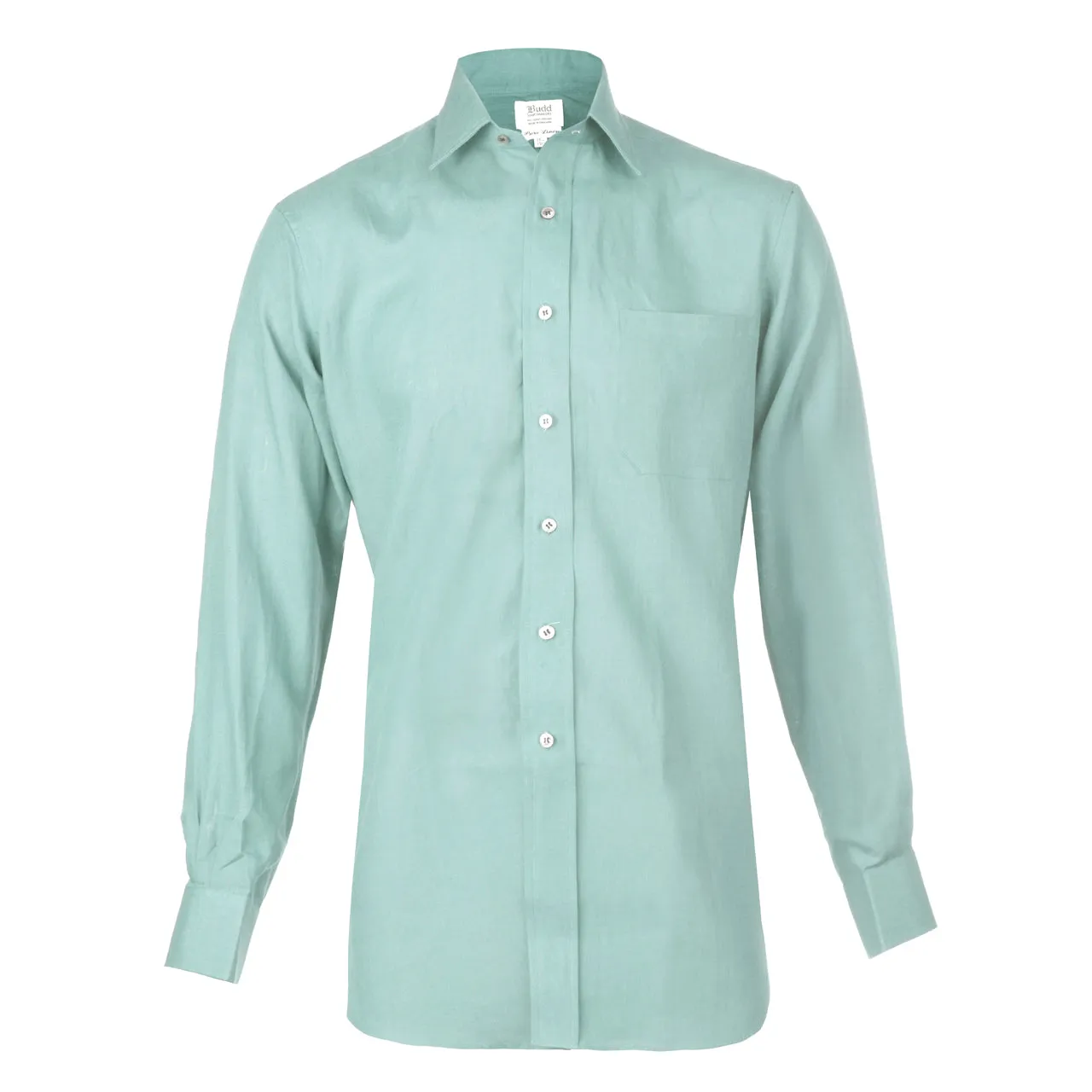 Classic Fit Plain Linen Button Cuff Shirt in Mint