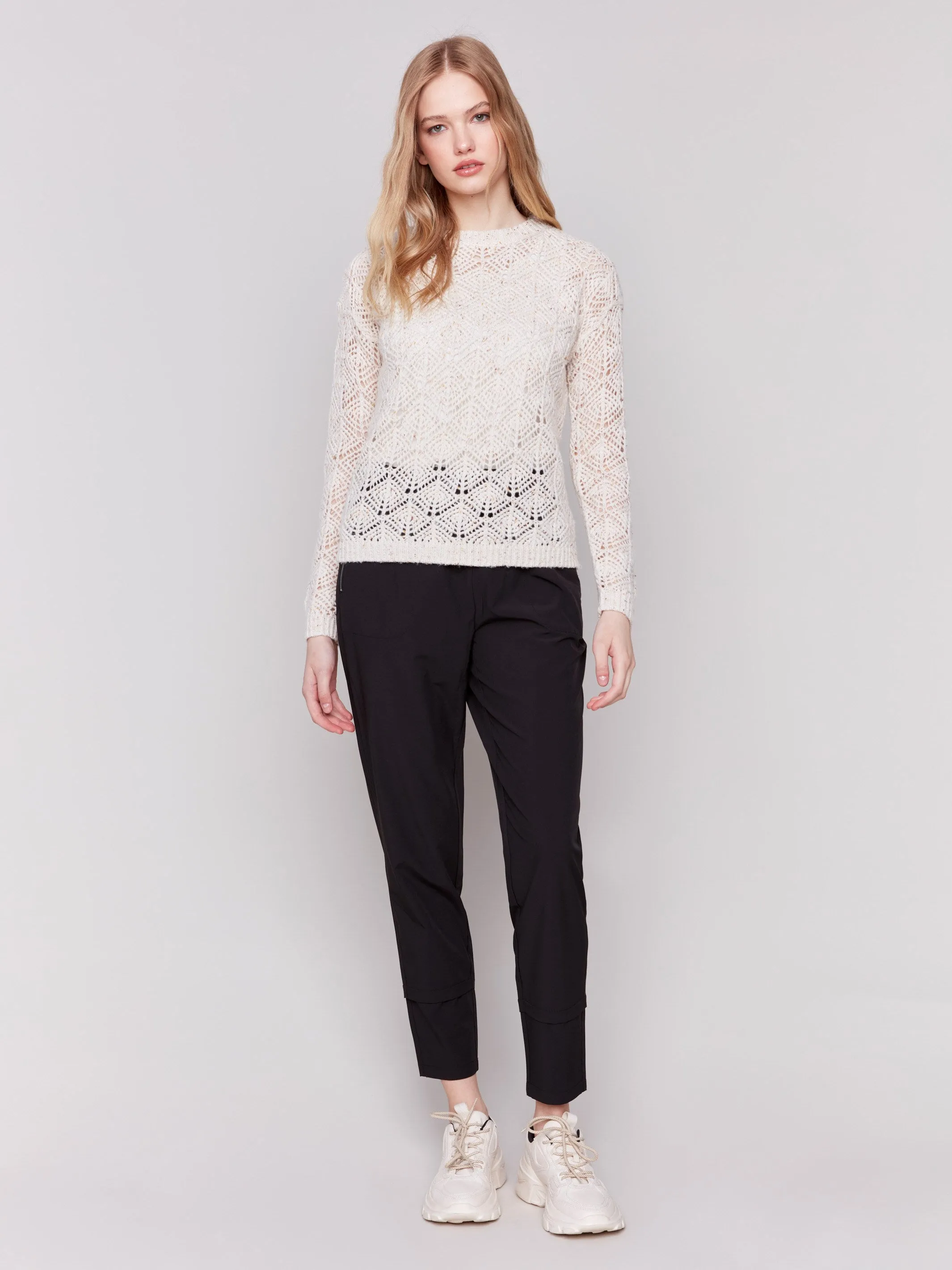 Crochet Knit Sweater - Oatmeal - H-Oatmeal