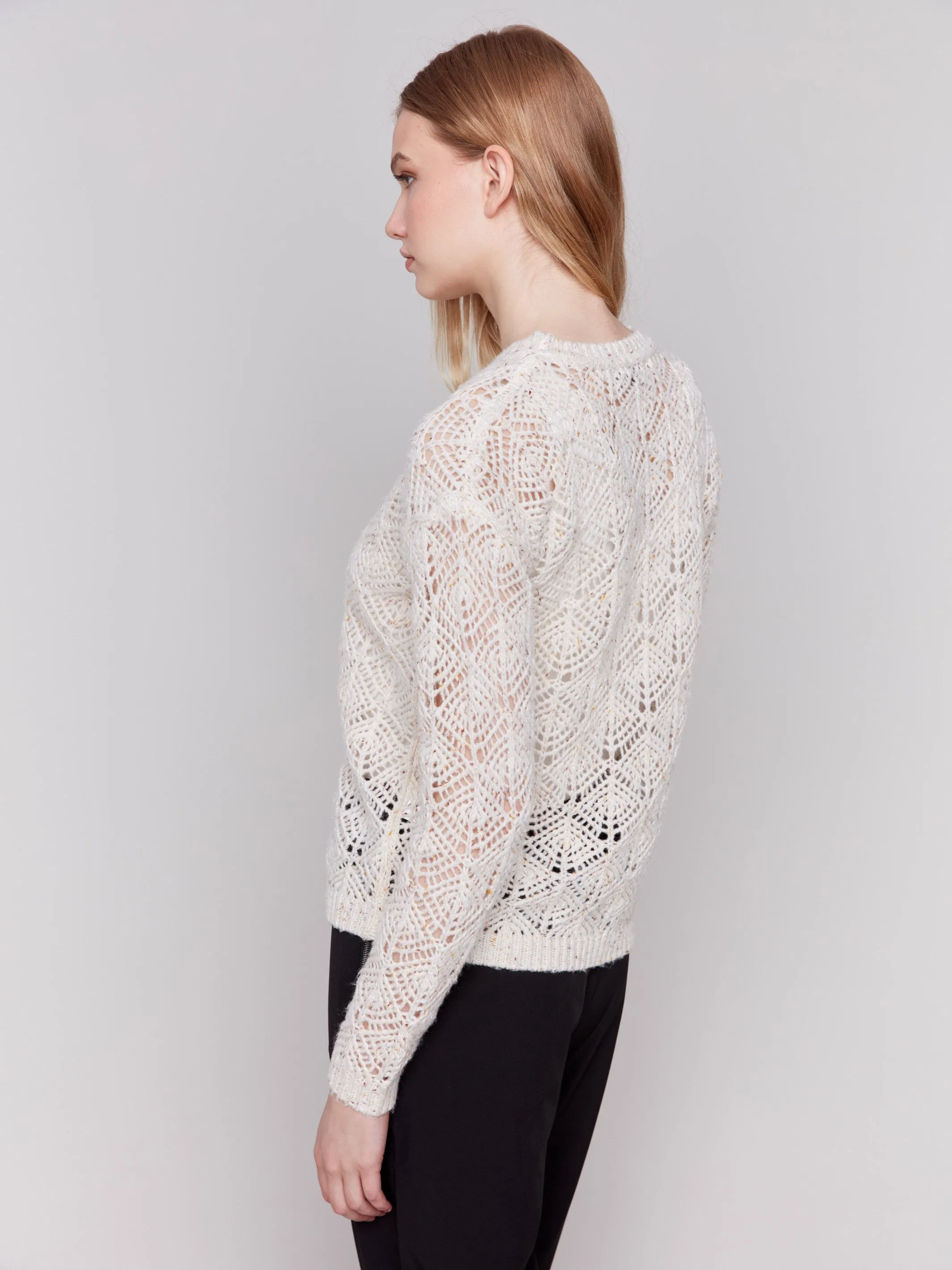 Crochet Knit Sweater - Oatmeal - H-Oatmeal