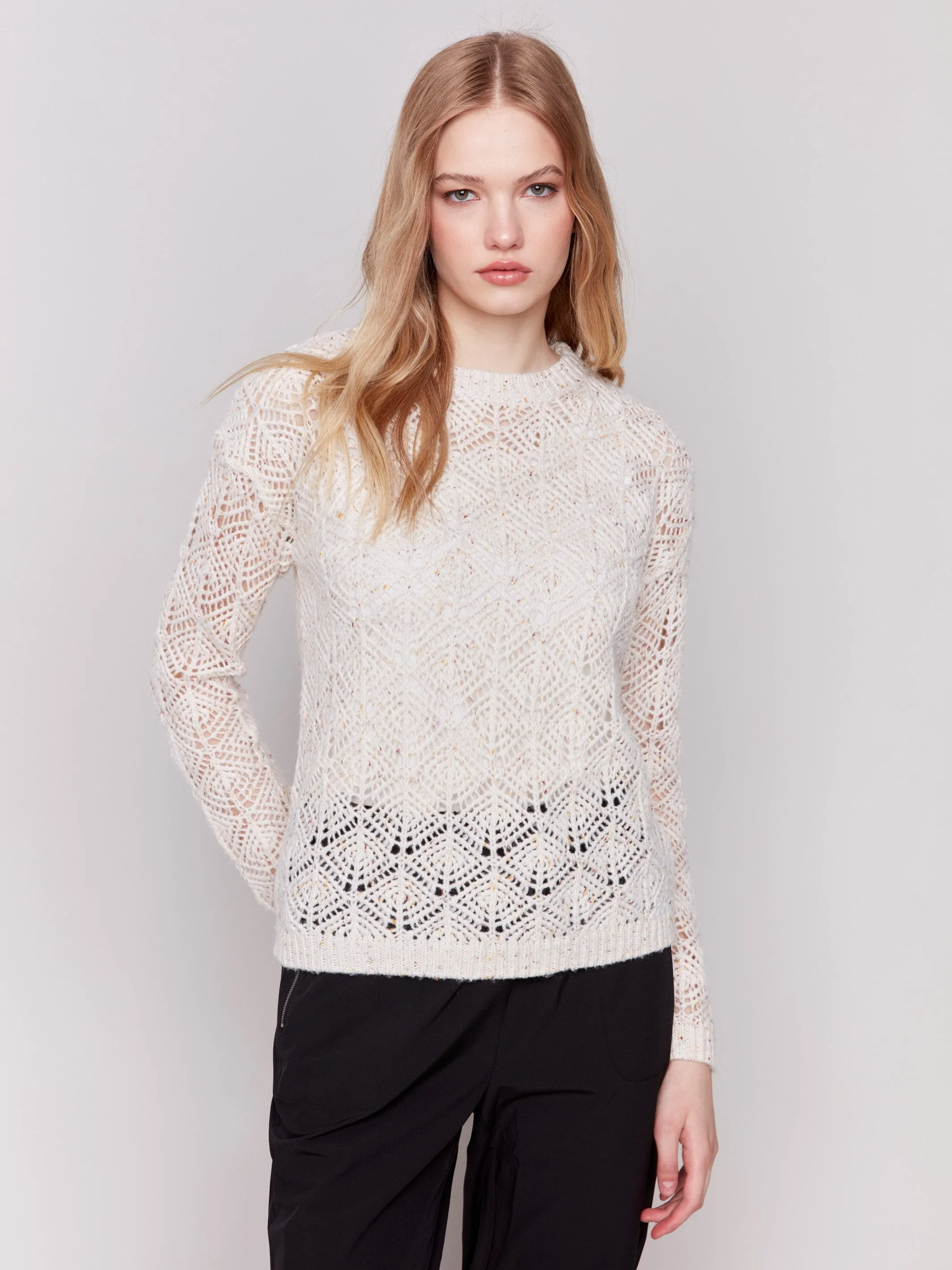 Crochet Knit Sweater - Oatmeal - H-Oatmeal