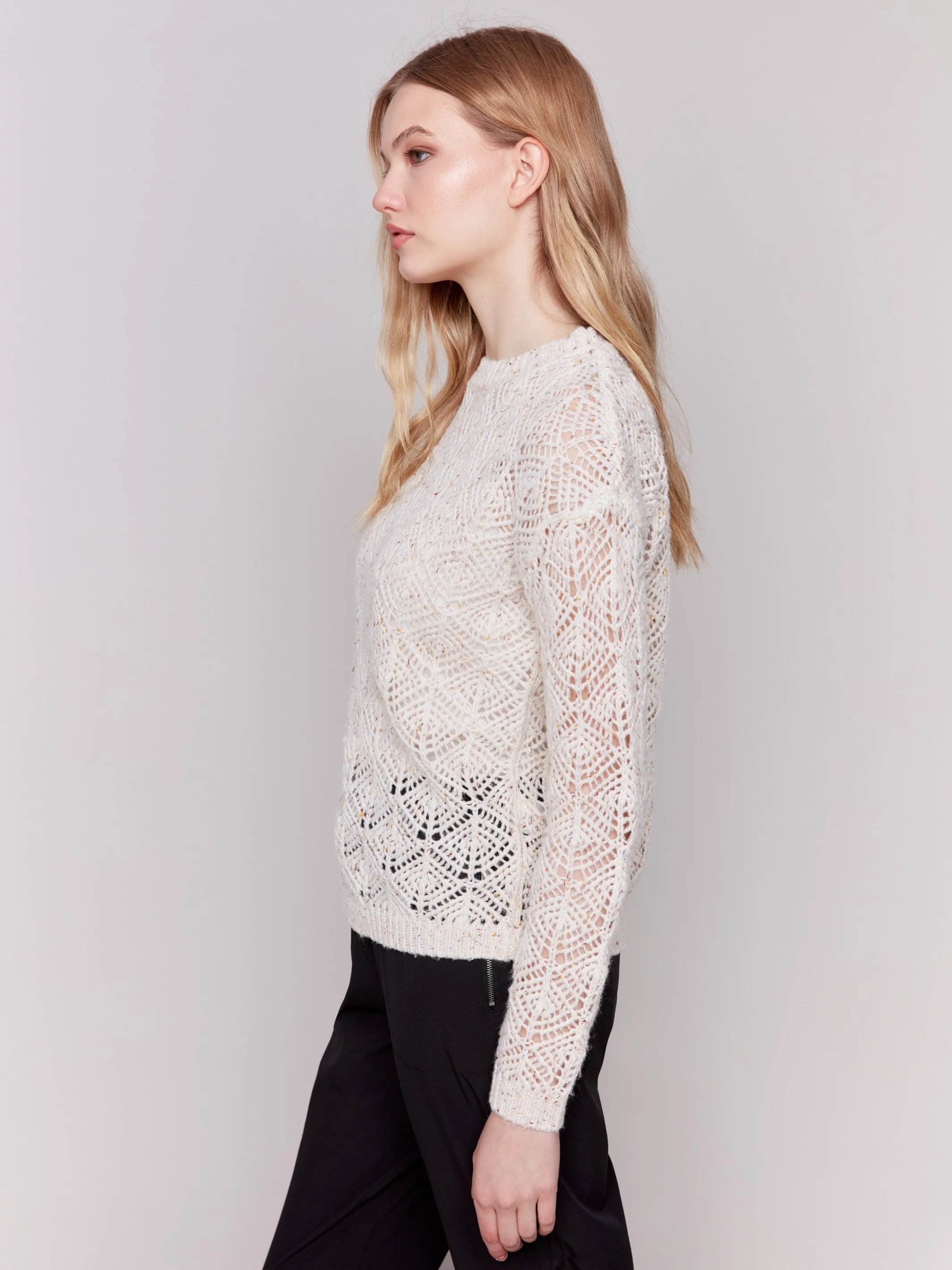 Crochet Knit Sweater - Oatmeal - H-Oatmeal