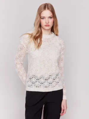 Crochet Knit Sweater - Oatmeal - H-Oatmeal