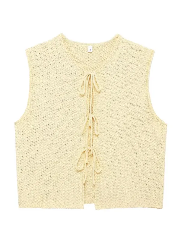 Ladies casual new style V-neck bowknot small V-neck sleeveless knitted vest