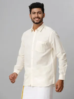 Men Linen Cotton Shirt Cream LF12