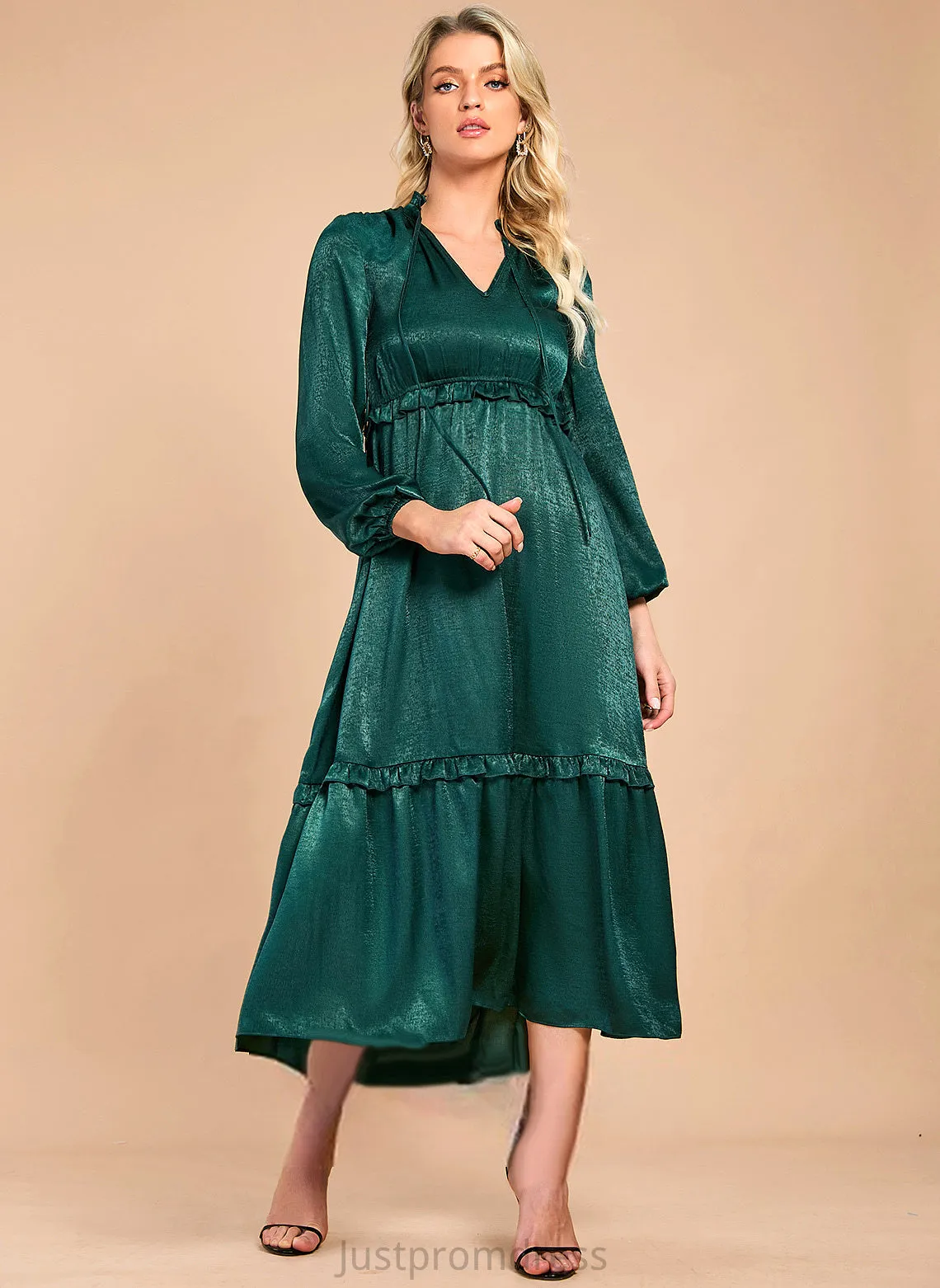 Midi A-line Club Dresses Elegant Satin Long V-Neck Sleeves Dresses Imani