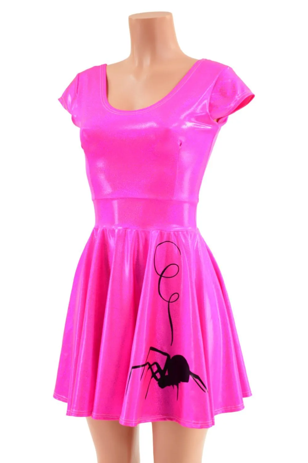 Neon Pink Cap Sleeve Spider Skater Dress