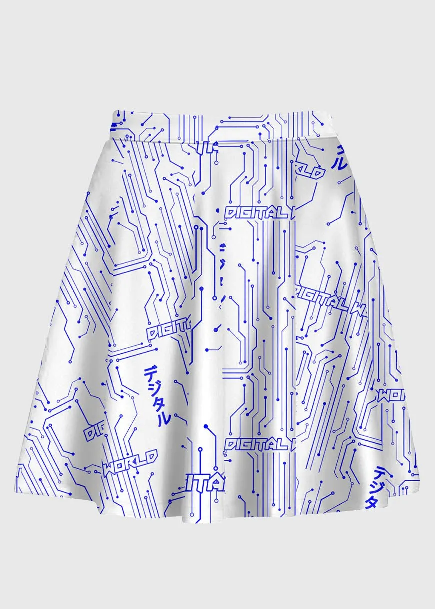 Plus Size Digital World Techno Cyber Raver High Waist Skirt