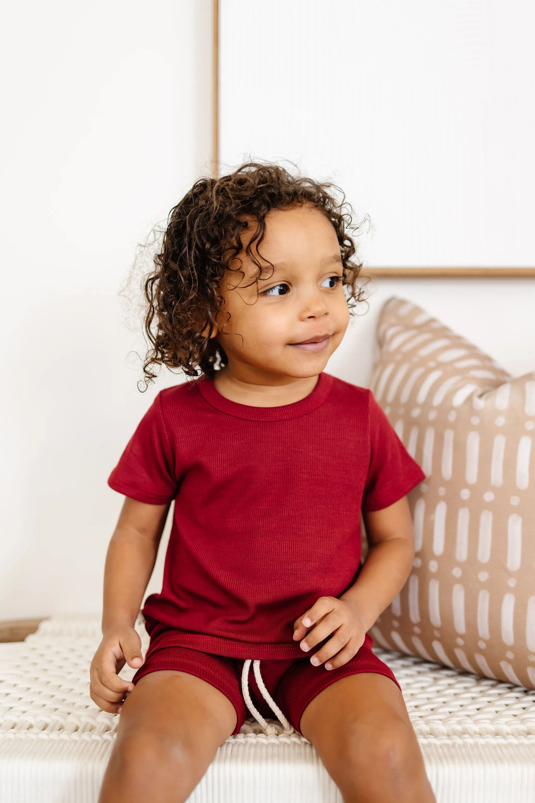 rib knit shorts CO - scarlet