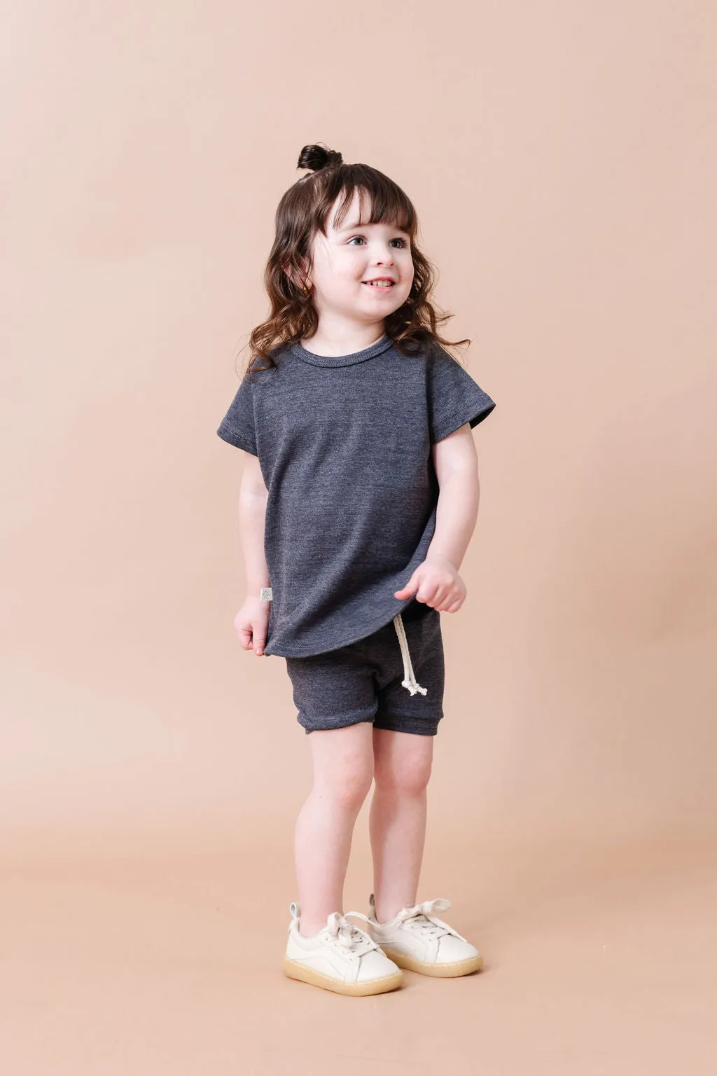 rib knit shorts CO - smoke
