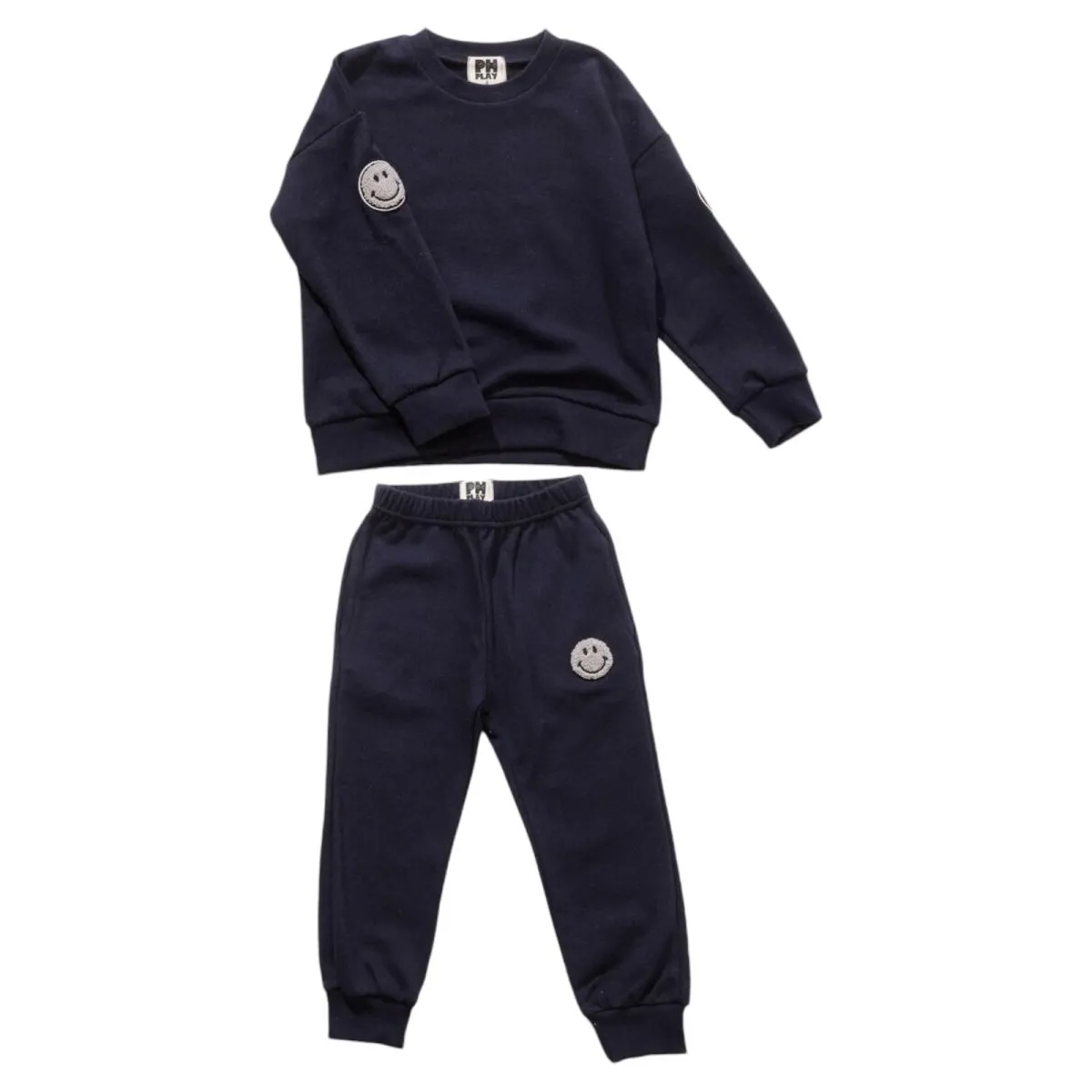 SMILEY FACE PATCH SWEATSHIRT AND SWEATPANTS SET