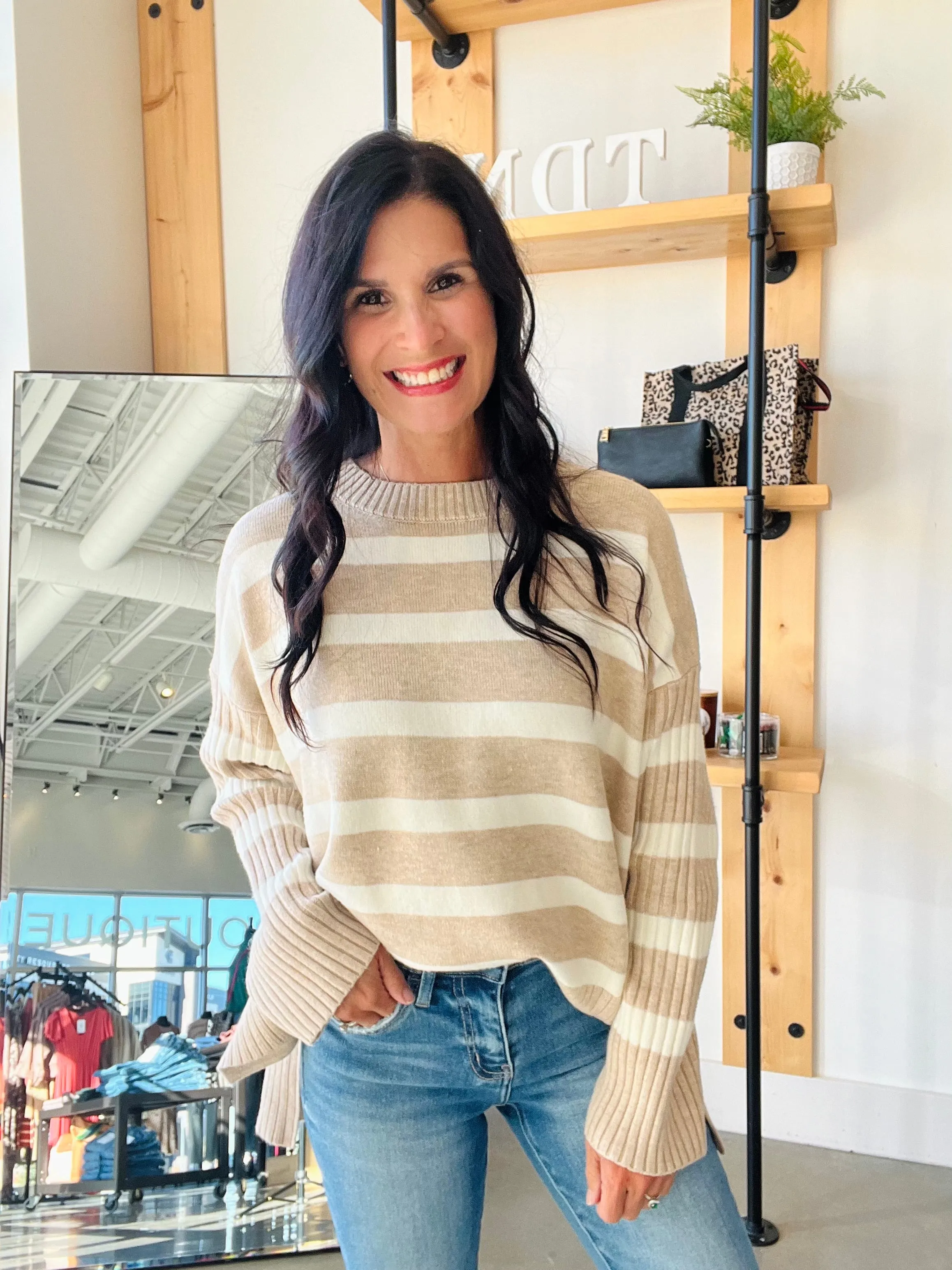 Striped Knit Sweater in Sand