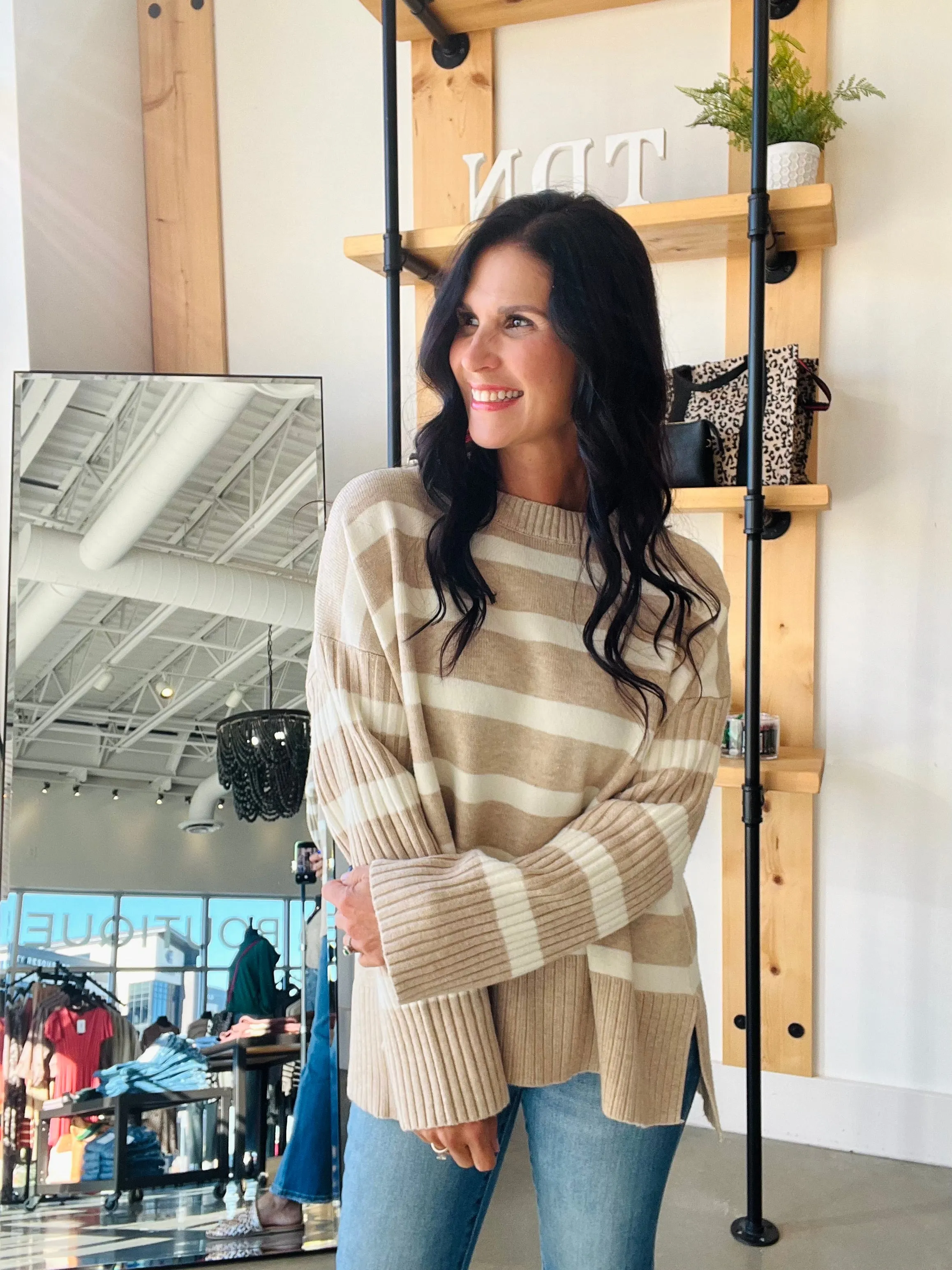 Striped Knit Sweater in Sand