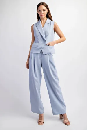 Textured Woven Pleated Wide Pants
