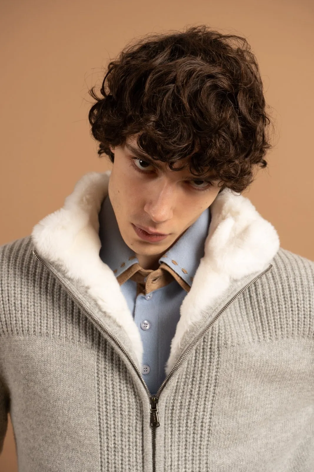 Whisper Wool Cardigan with Rex Fur