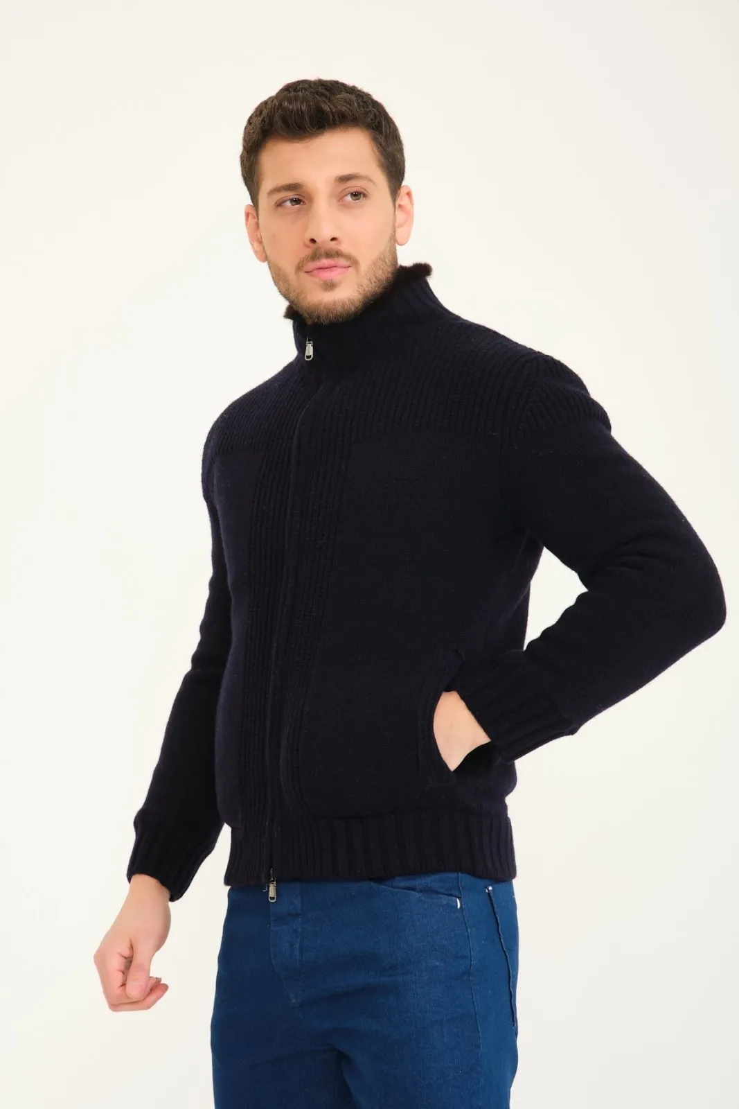 Whisper Wool Cardigan with Rex Fur