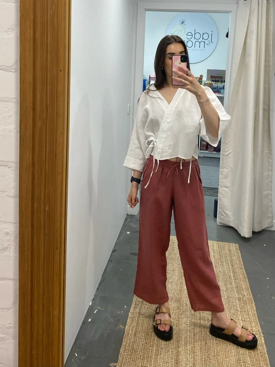 Wide Leg Linen Pant - Antique Red