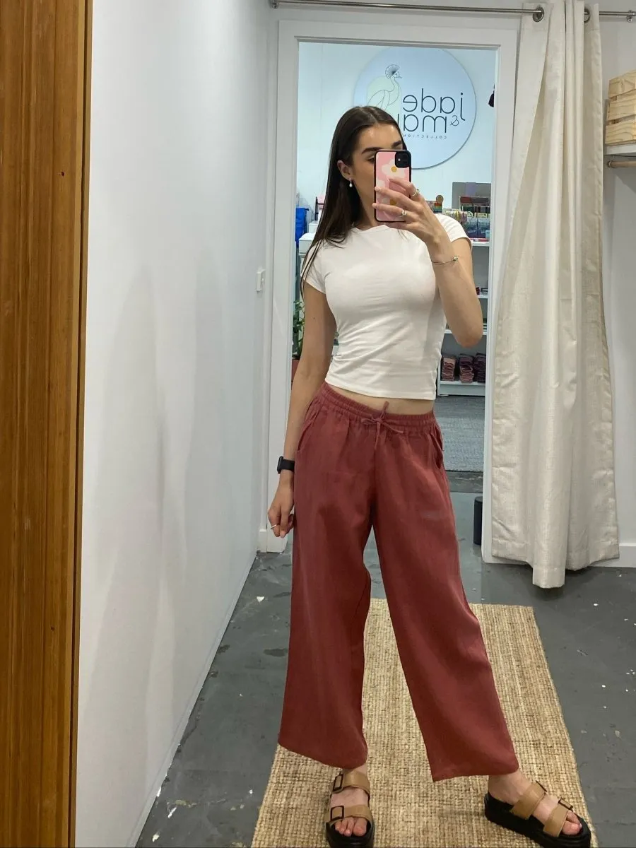 Wide Leg Linen Pant - Antique Red