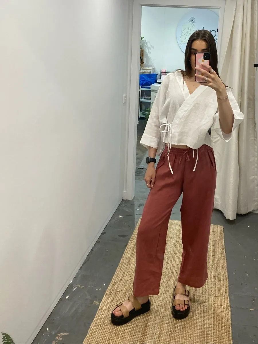 Wide Leg Linen Pant - Antique Red