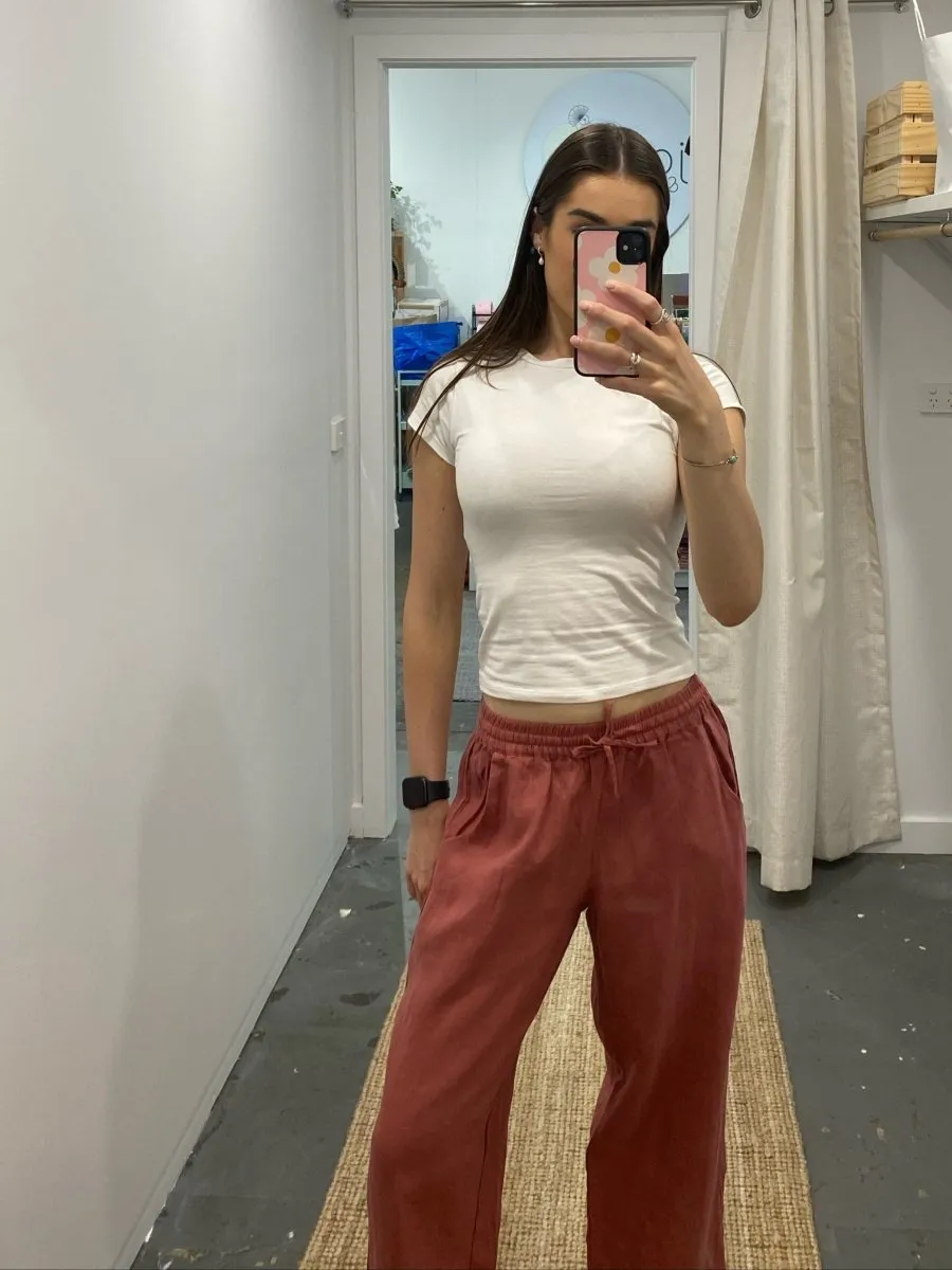 Wide Leg Linen Pant - Antique Red